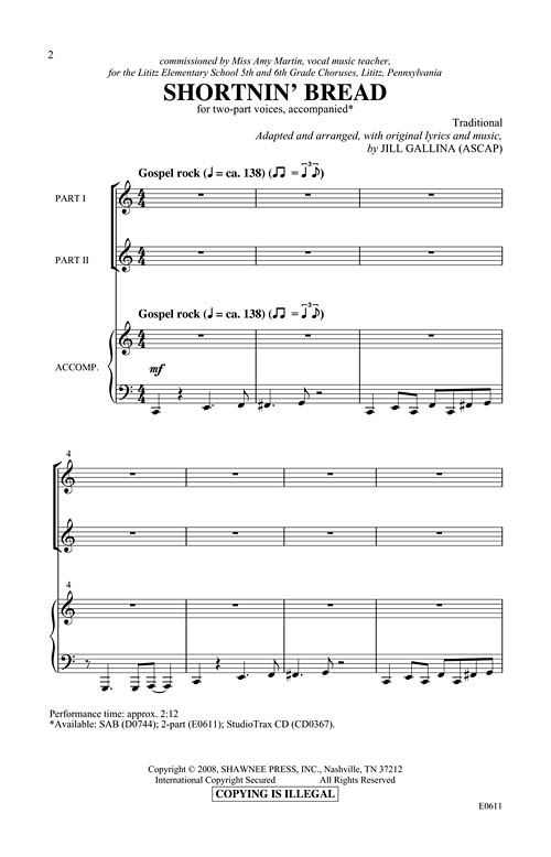 Shortnin' Bread Sheet Music by Jill Gallina (SKU 35019769) Stanton's