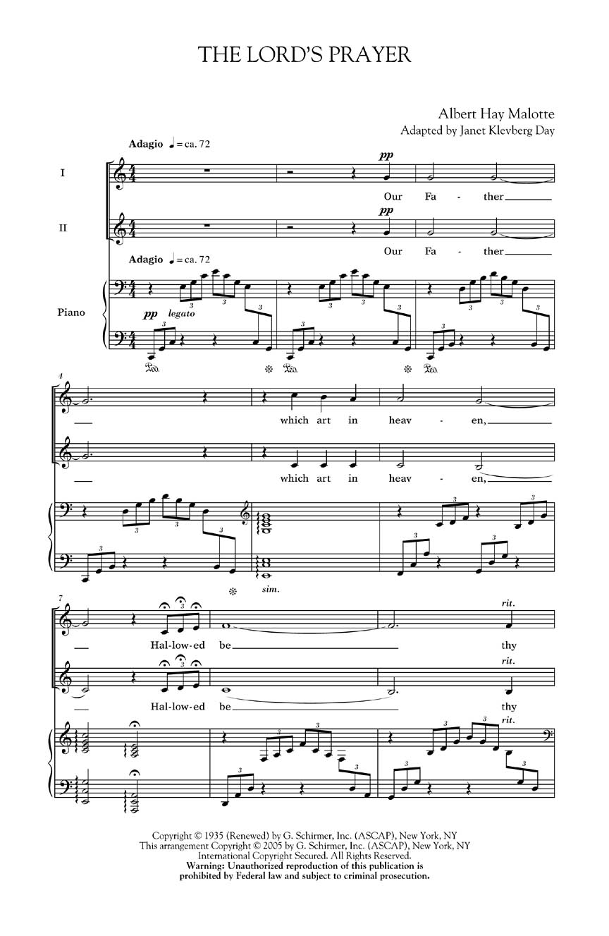 The Lord's Prayer Sheet Music by Albert Hay Malotte (SKU: 50485906 ...