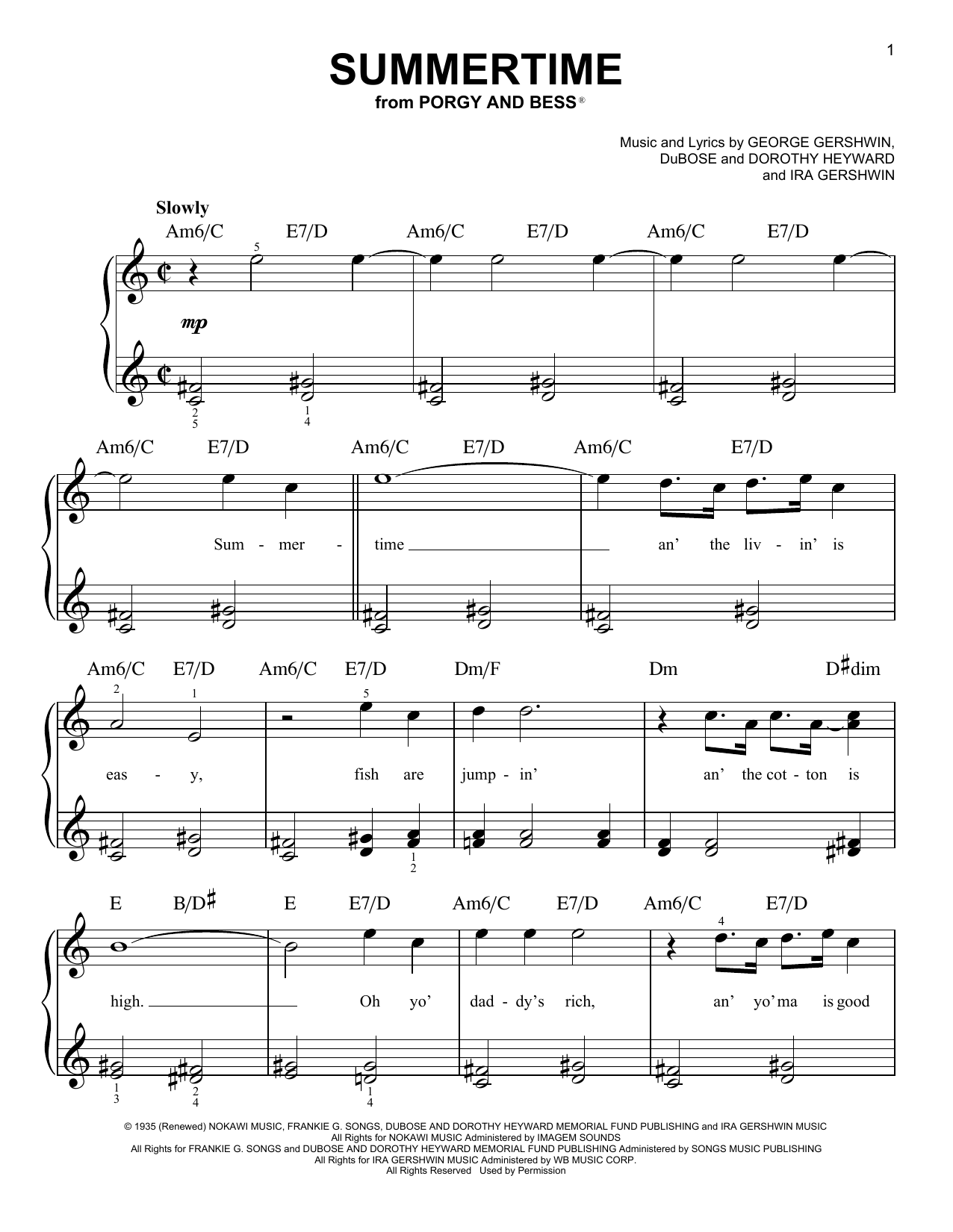 Summertime Sheet Music By George Gershwin Easy Piano 157559 Summertime Sheet Music By George Gershwin Easy Piano 157559