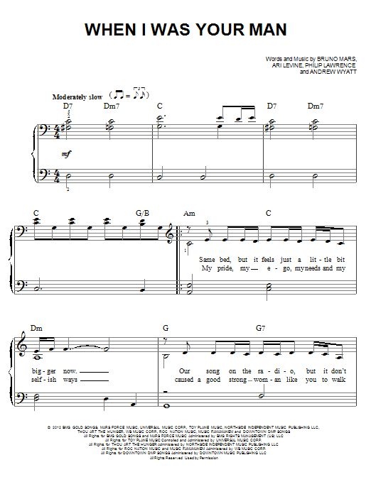 When I Was Your Man partituras por Bruno Mars (Piano Fácil 150029)