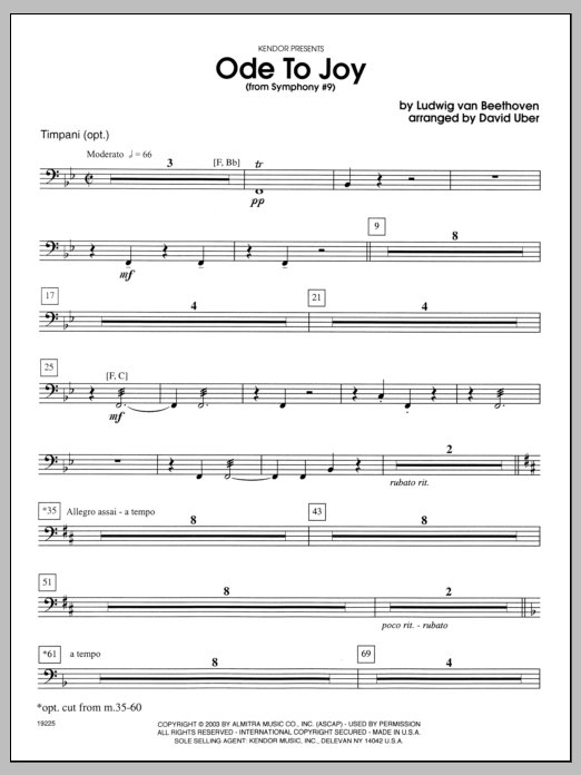Ode To Joy (From Symphony 9) Timpani Sheet Music Direct
