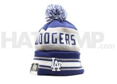new era los angeles dodgers cuffed pom knit hat Grey