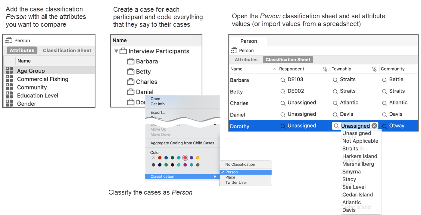 Process of setting up classifications, cases and attributes.