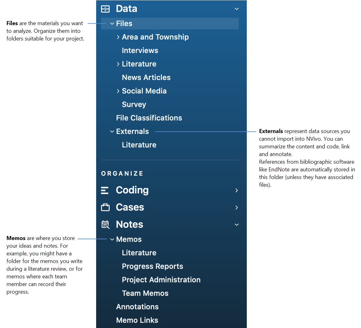 Types of files displayed in Navigation View.