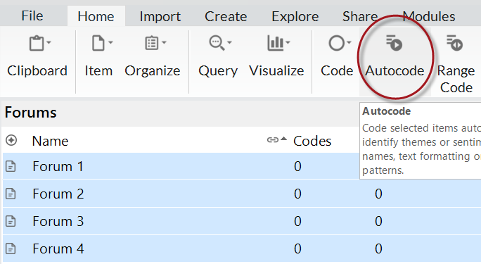 Auto coding selected Focus Group transcripts.