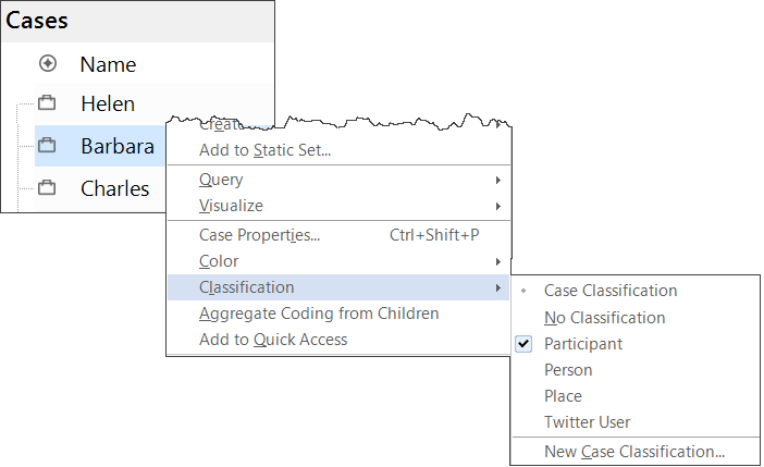 Setting the classification of a case by right-clicking on it.