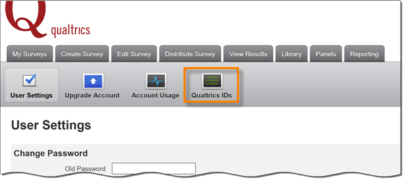 A Qualtrics screen with the option Qualtircs IDs highlighted