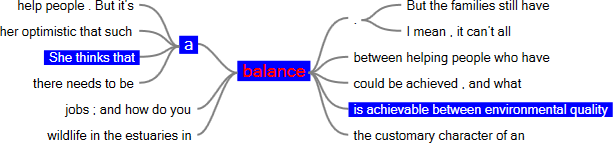Results of a text search displayed in a word tree.