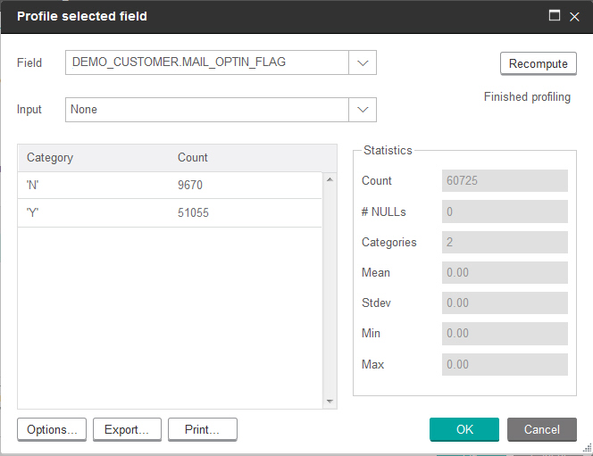 Profile selected field
