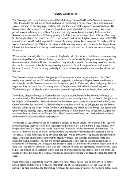 Worfield Parish in Saxon times