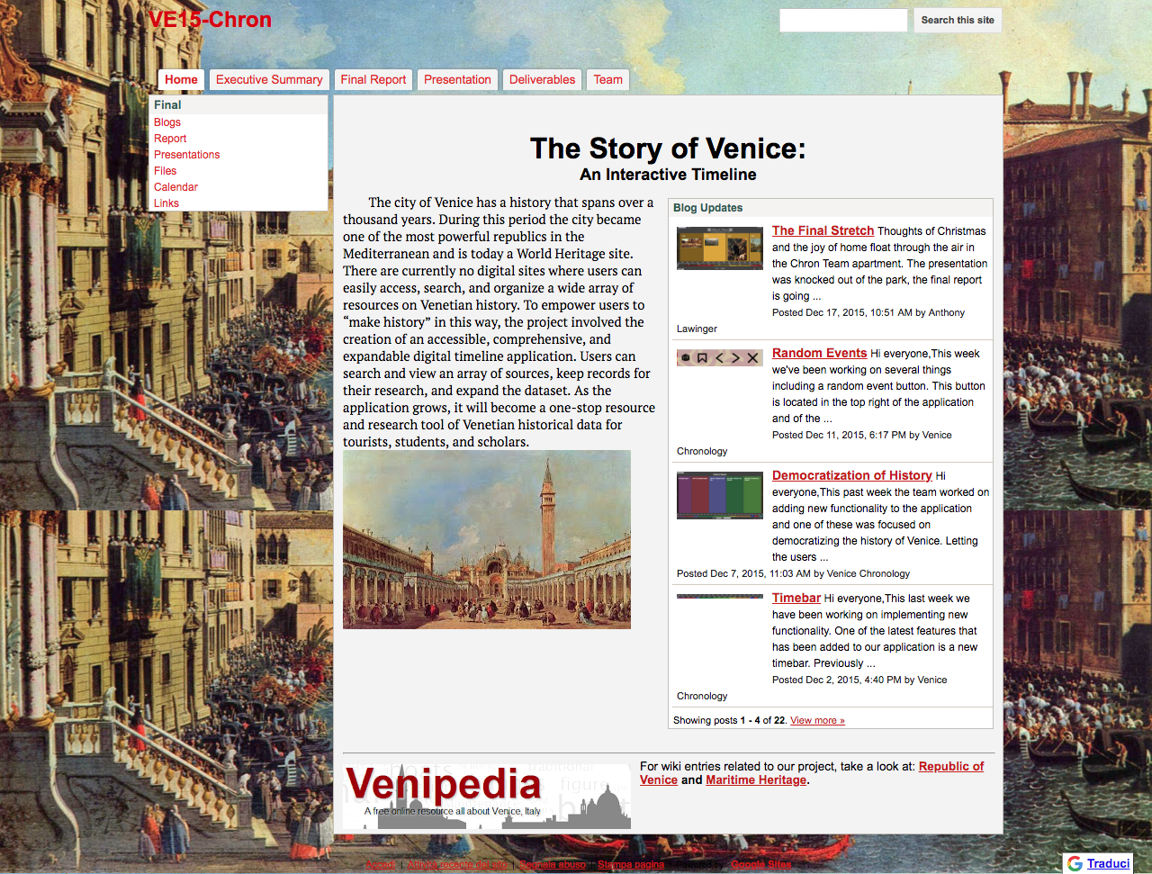 The Story of Venice An Interactive Timeline Venice Project Center