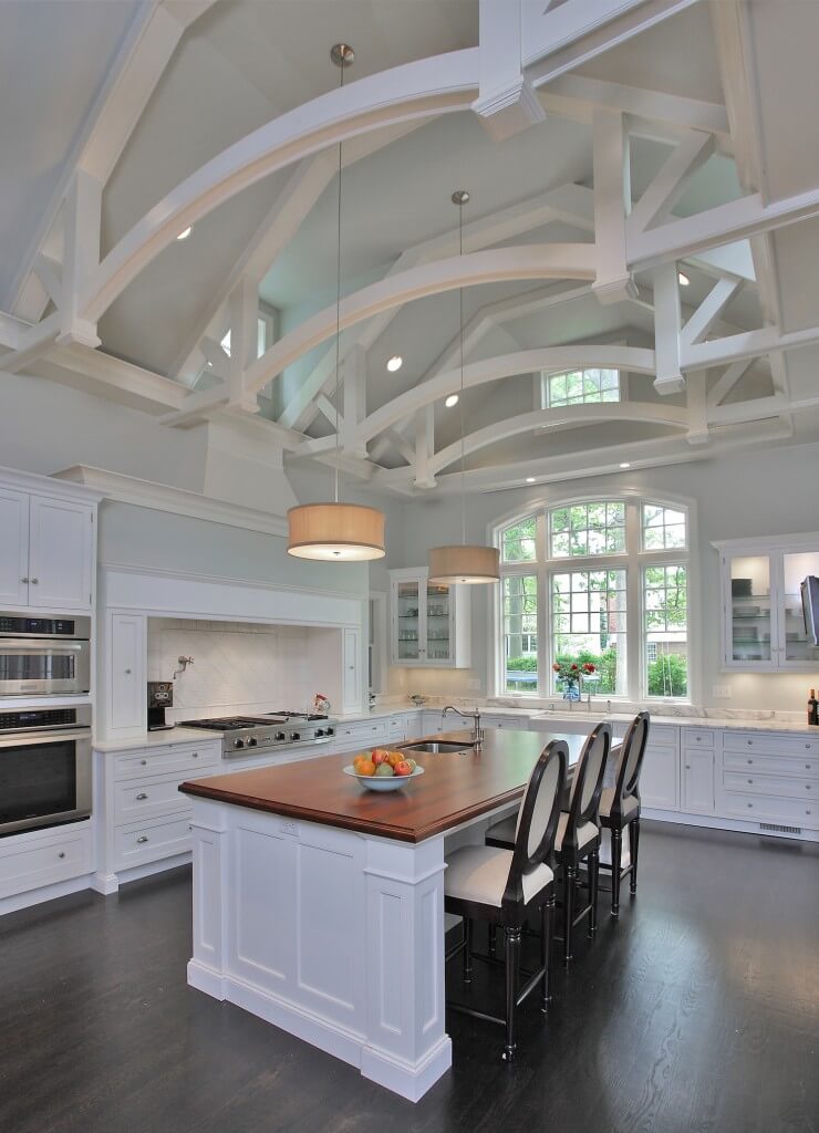 Contemporary White Kitchen with Contrasting Blue Island