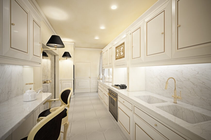 Opulent White Kitchen with Gold Accents