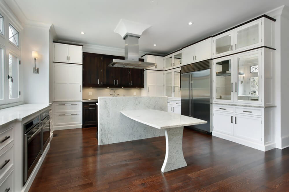 White Kitchen with Incredible Granite Slab Table