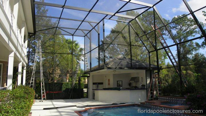 Construction of a Large Pool Screen Enclosure Construction of a Large Pool Screen Enclosure