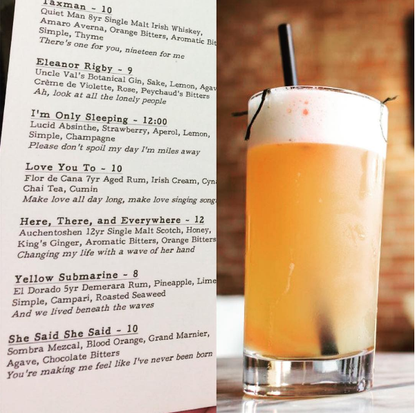 Ludivine's "Yellow Submarine". El Dorado Demerara Rum, Pineapple, Lime, Simple Syrup, Campari, and Roasted Seaweed.
