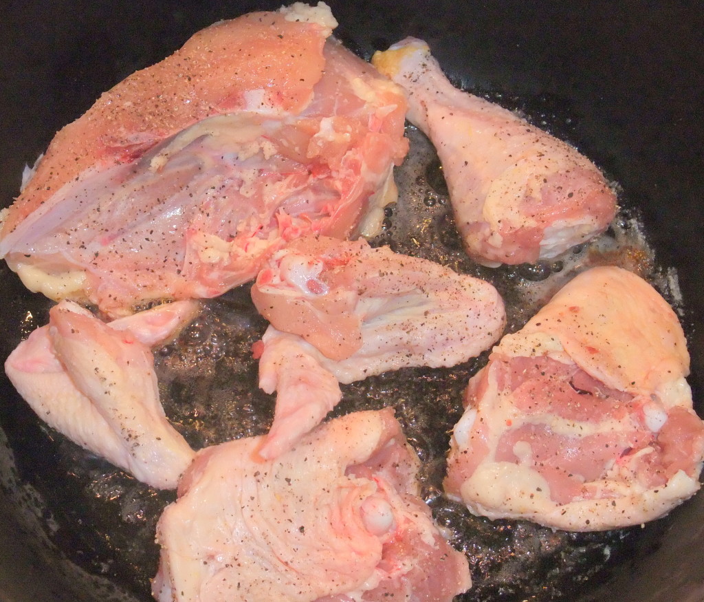 Chicken with 40 cloves of garlic—the garlic is mellow and lends wonderful flavor to the slow cooked chicken!