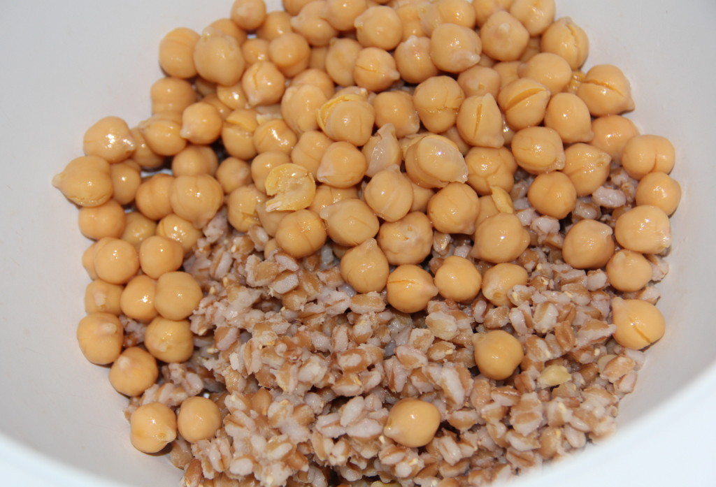 Farro Salad--a mix of farro, chickpeas, sundried tomatoes, arugula, and golden raisins, it hits all the right notes. Savory with just a touch of sweetness.