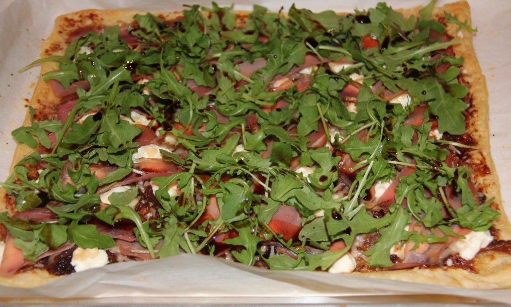 Fig Jam, Caramelized Onion, and Prosciutto Pizza