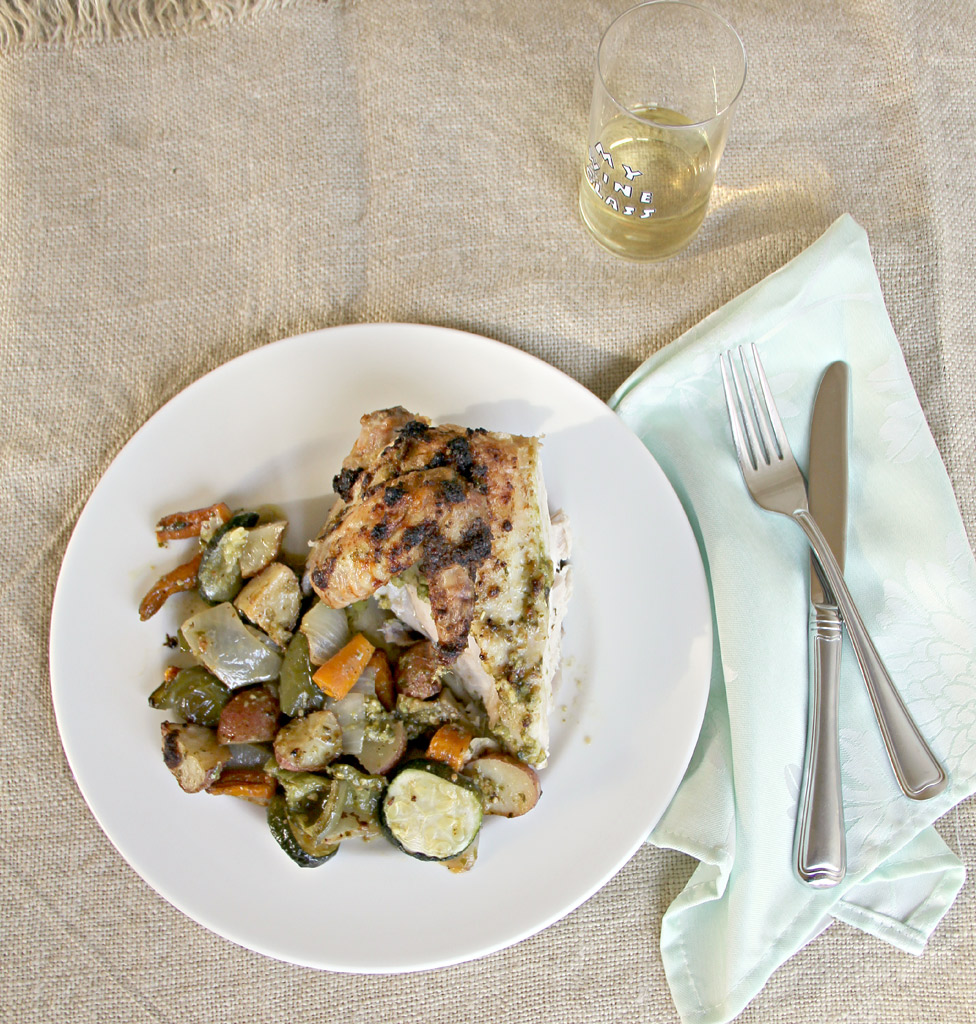 Basil Pesto Roasted Chicken and Vegetables