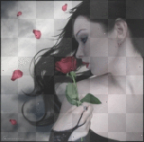 Goth Girl Holding a Rose  In the Wind