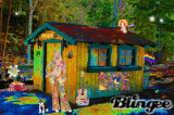 Petite cabane hippie dans les bois.
