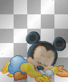 baby micky sleeping in leaves
