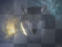 Staring wolf in clouds