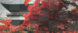 temple with red cherry blossoms