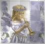 purple glitter angel playing a horn
