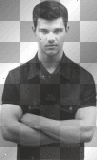 Taylor Lautner actor (Jacob Black in Twilight) black and white