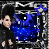 Bill Kaulitz in blue, black and silver.