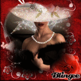 Lady with white hat with red rose end heart