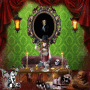 In the lounge and behind a Gothic portrait 