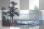 blue misty lake scene