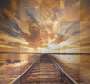 Background brown train tracks clouds sunrise