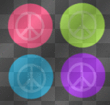 colorful dots spotlights peace-love glitter fill black background-²u