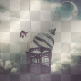 happiness girl in the sky moon landscape background