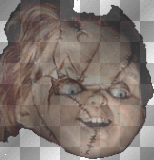scary face doll head blind eyes blood grins halloween.²u