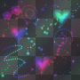 stars~heart purple-green glitter fill on black background~ink²u