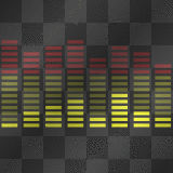 'i love music!' flashing equaliser yellow-red squares on black bg²u