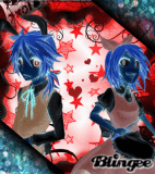 negative anime blue boy and girl with red backraund <33