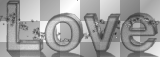 "Love" ' transparent b&w 3d text and stars