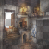 Background fantasy gothic old kitchen room animated
