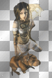 girl hund tier schirm frau steampunk 