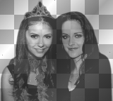 Nina Dobrev (Elena Gilbert / Katherine Pierce in The Vampire Diaries) & Kristen Stewart (Bella in Twilight transparent) [nermai]