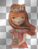 drawing redhead girl with sleeping cat on head