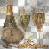 new year deco clock champagne bottle glasses 