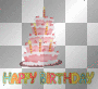 Animated Pink Birthday Cake text "Happy Birthday"