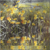 Animated background flowers yellow green water reflection 